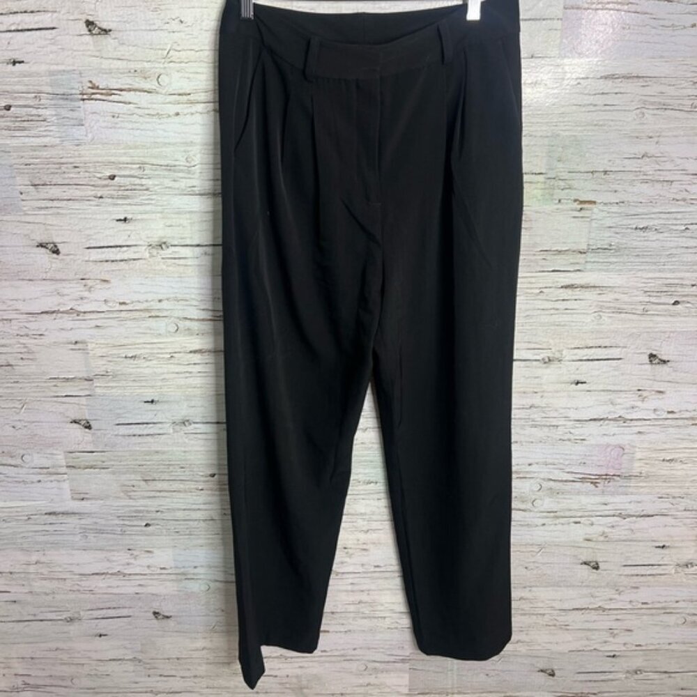 Jason Wu Classic Pleated High Waisted Wide Straight Leg Trousers Black large